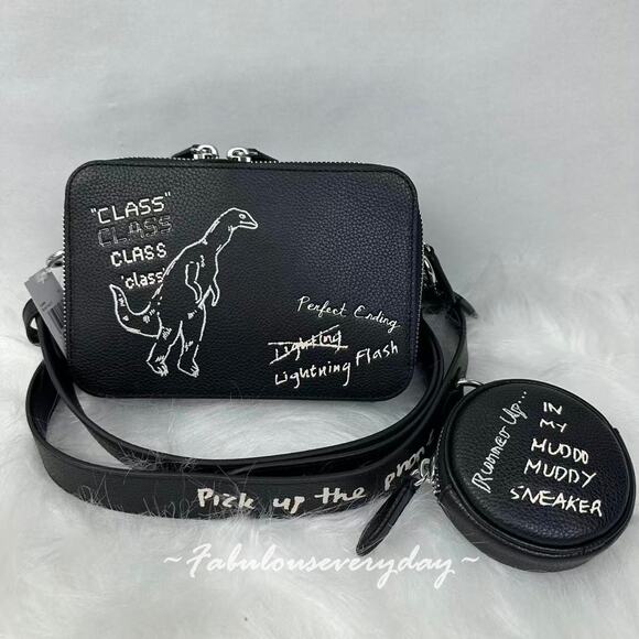 Coach Charter Crossbody Bag 19 With Sketch Print In Leather/Black + Pouch CAM96 - Picture 1 of 7